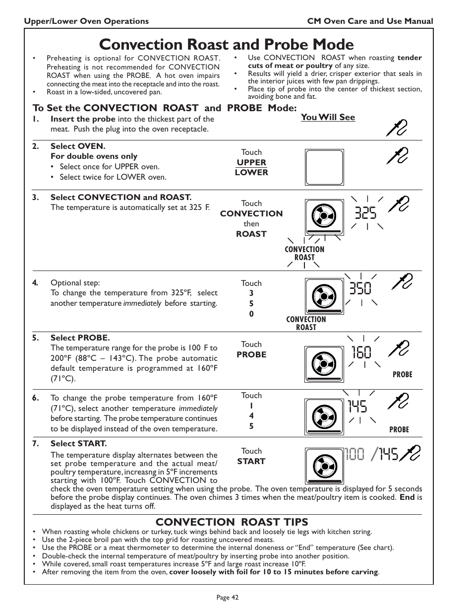 Convection roast and probe mode | Thermador CM302 User Manual | Page 44 / 64