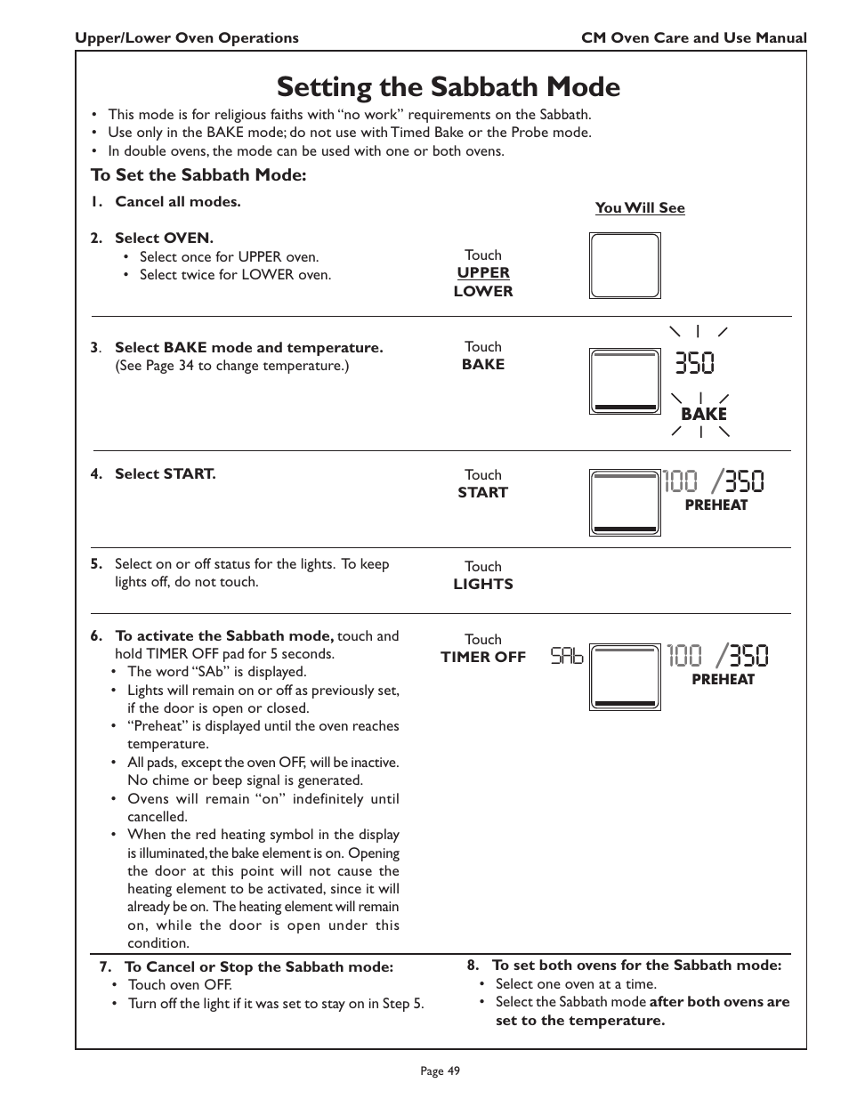 Setting the sabbath mode | Thermador CM302 User Manual | Page 51 / 64