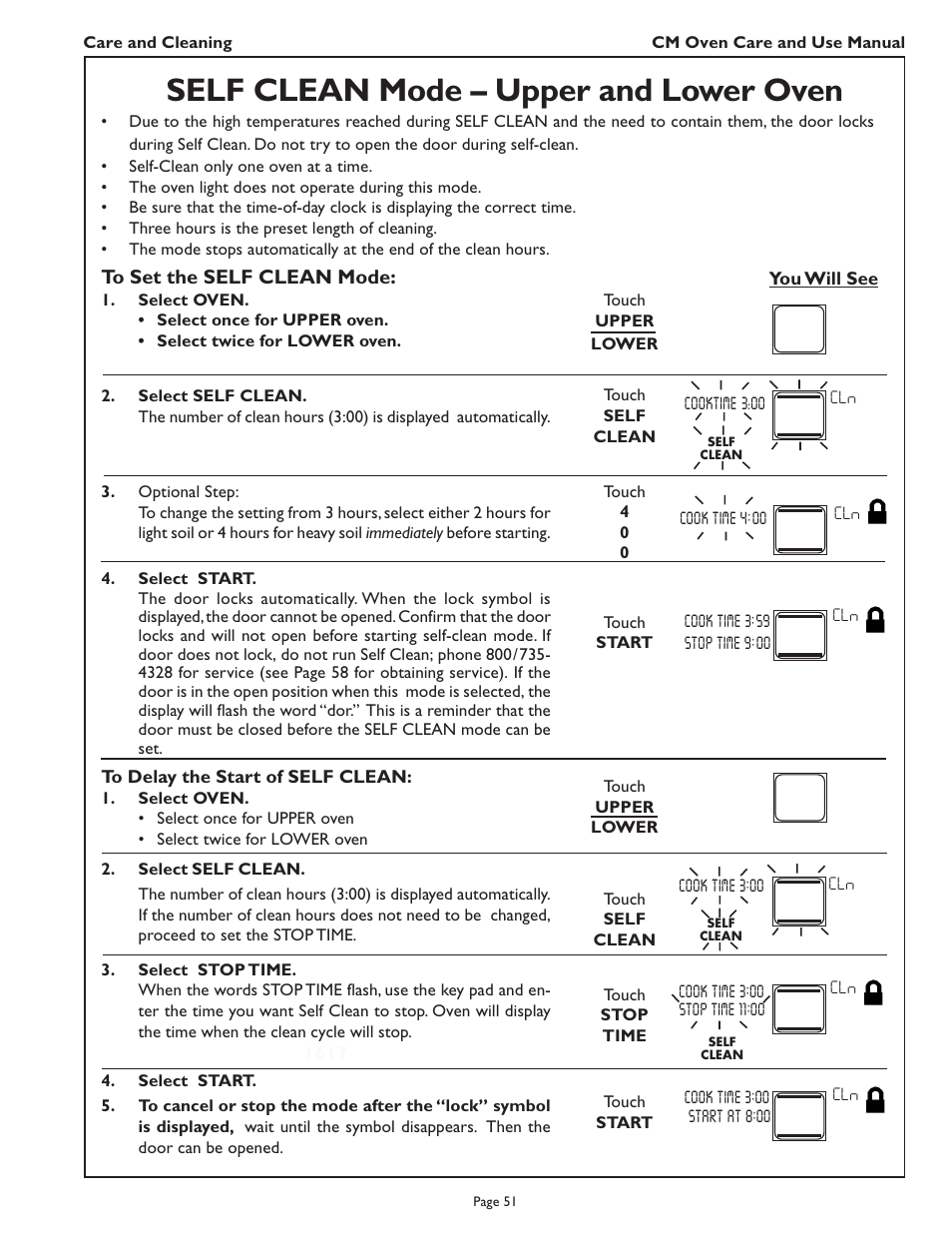 Self clean mode – upper and lower oven | Thermador CM302 User Manual | Page 53 / 64