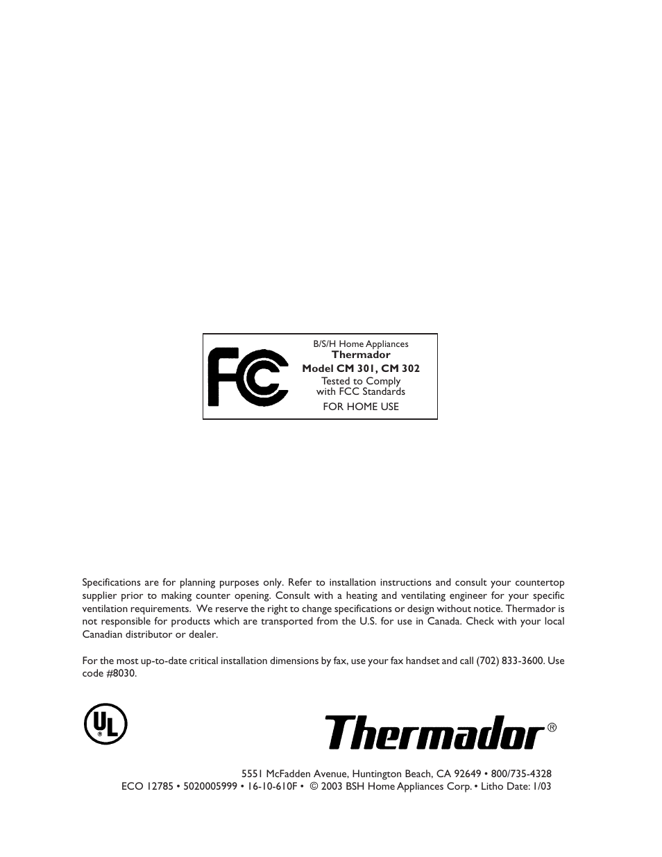 Thermador CM302 User Manual | Page 64 / 64