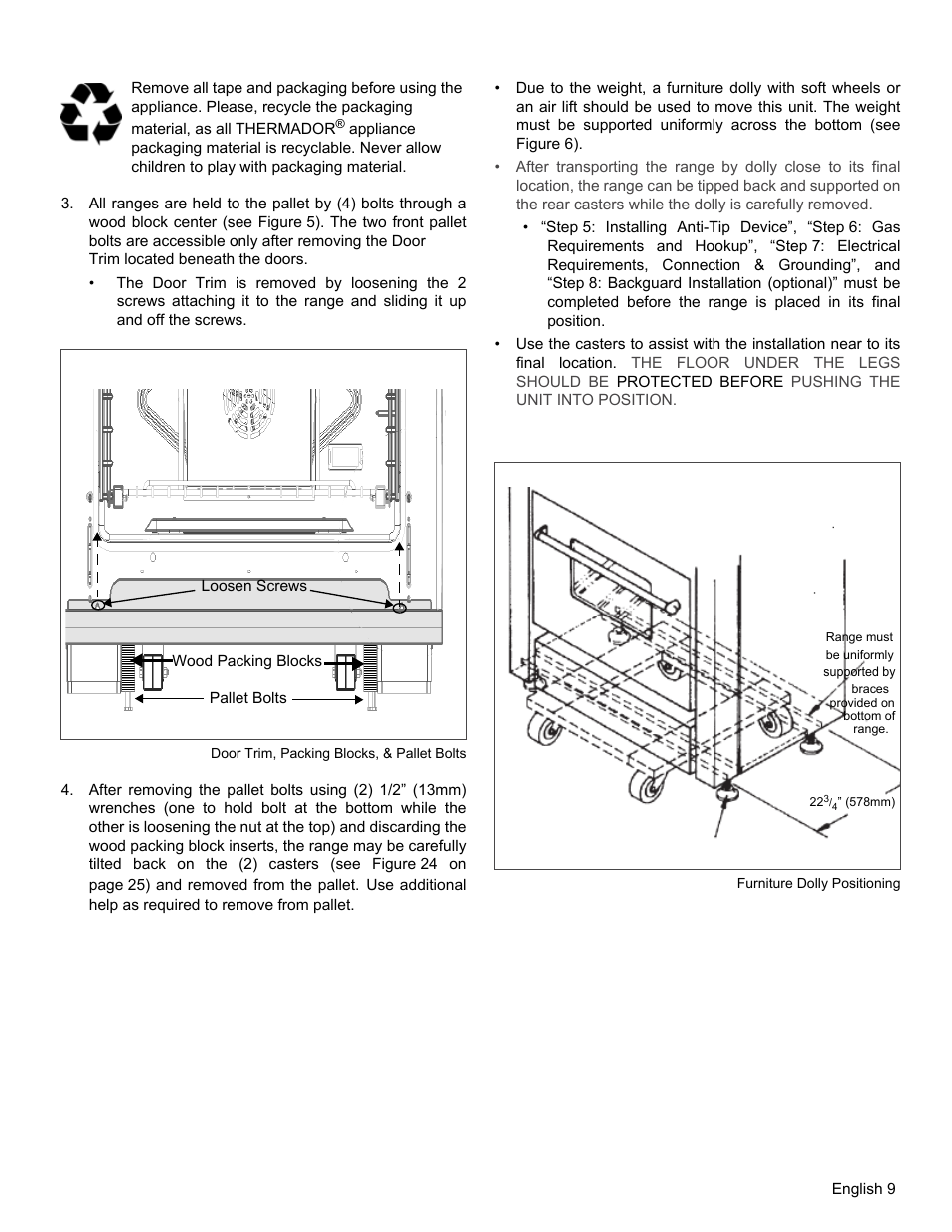 Figure 6: furniture dolly positioning | Thermador PRO GRAND PRD48 User Manual | Page 11 / 97