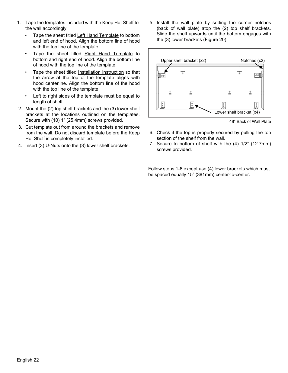 Figure 20: 48” back of wall plate | Thermador PRO GRAND PRD48 User Manual | Page 24 / 97