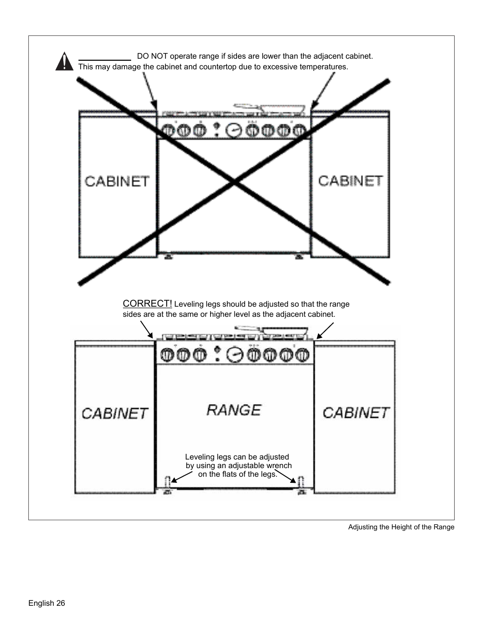 Figure 25: adjusting the height of the range, Caution | Thermador PRO GRAND PRD48 User Manual | Page 28 / 97