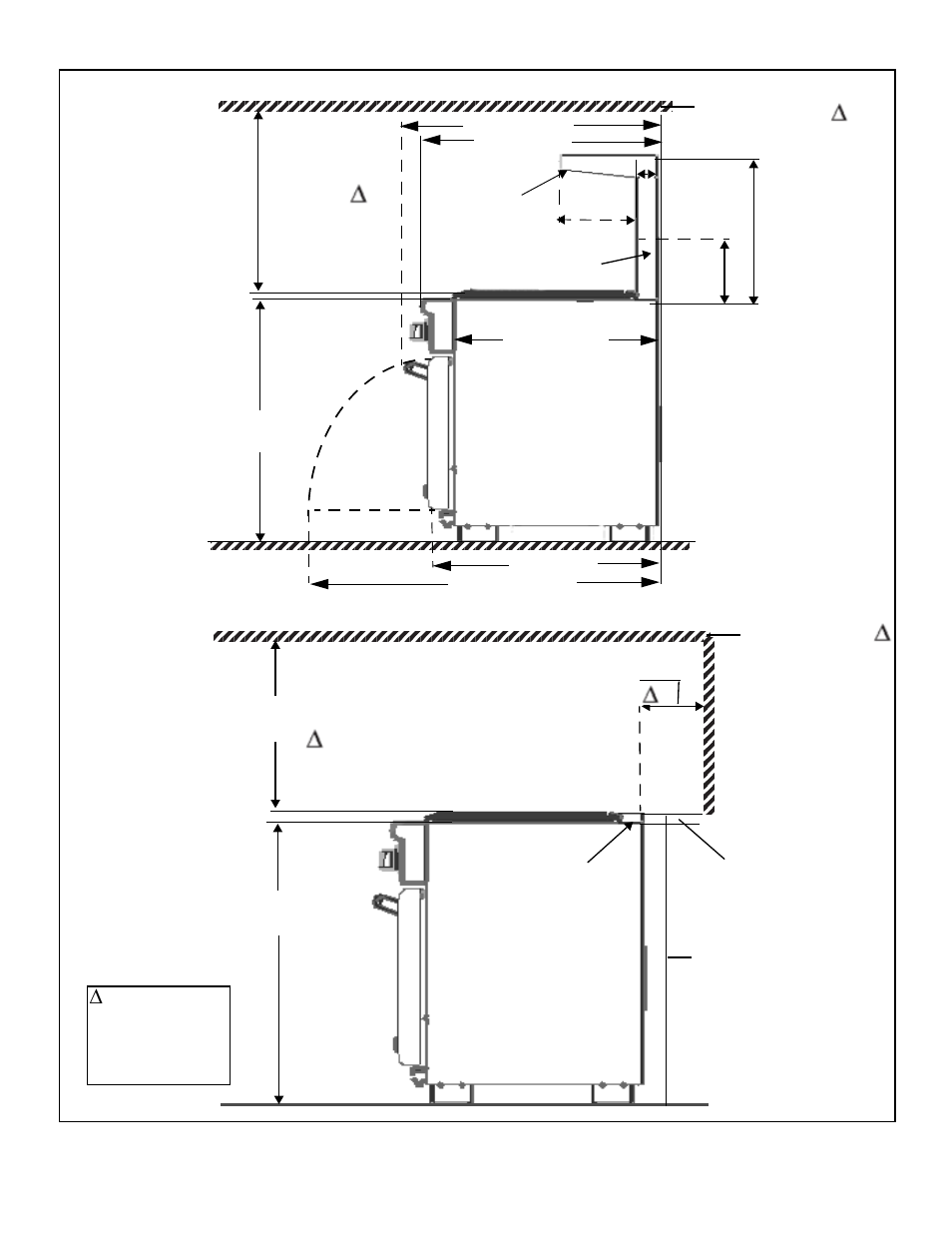 Figure 2: vue latérale des espaces libres, Française, Installation avec dosseret bas ou étagère haute | Installation avec garniture d’ilot incluse | Thermador PRO GRAND PRD48 User Manual | Page 39 / 97