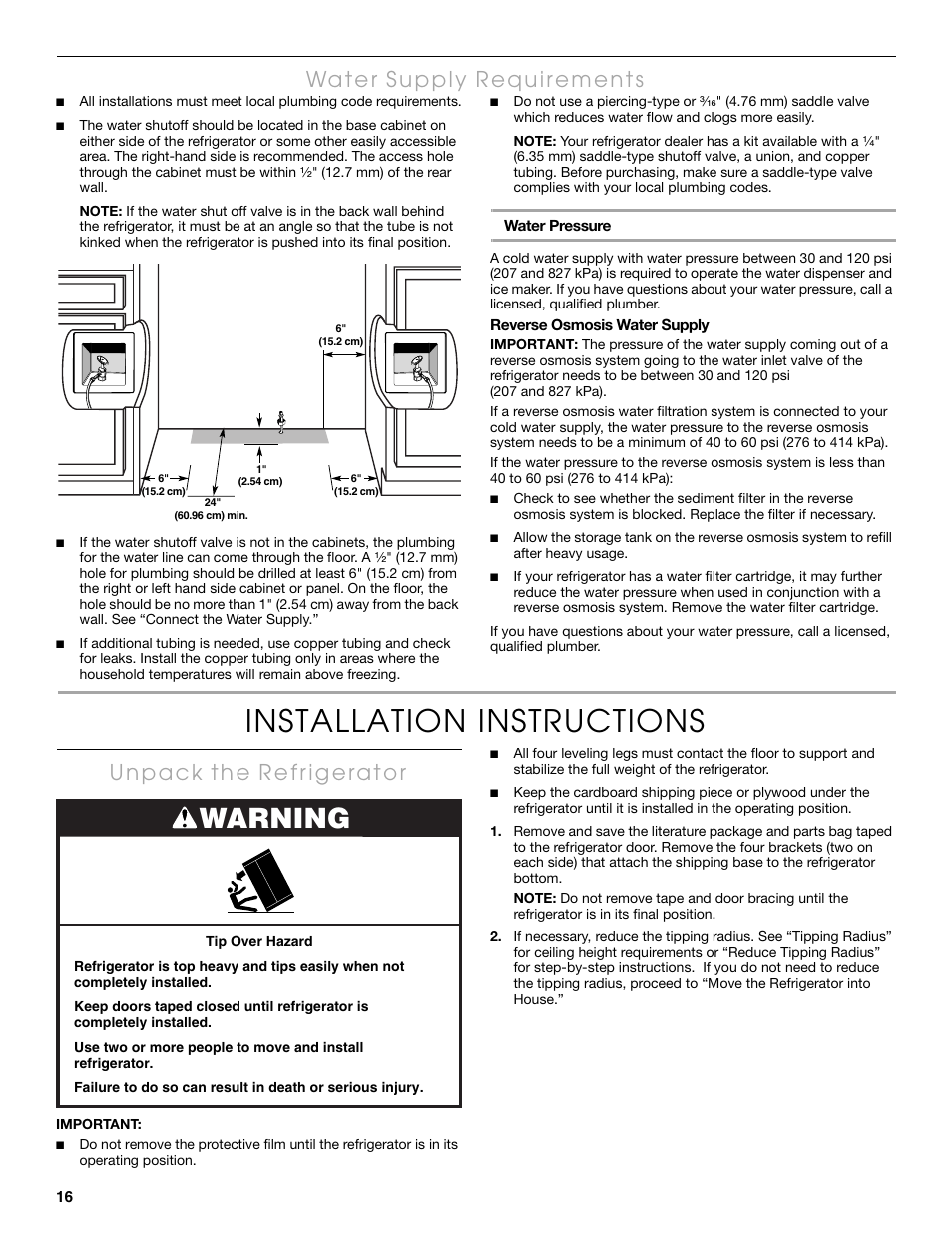 Installation instructions, Warning | Thermador KBUDT4865E User Manual | Page 16 / 68