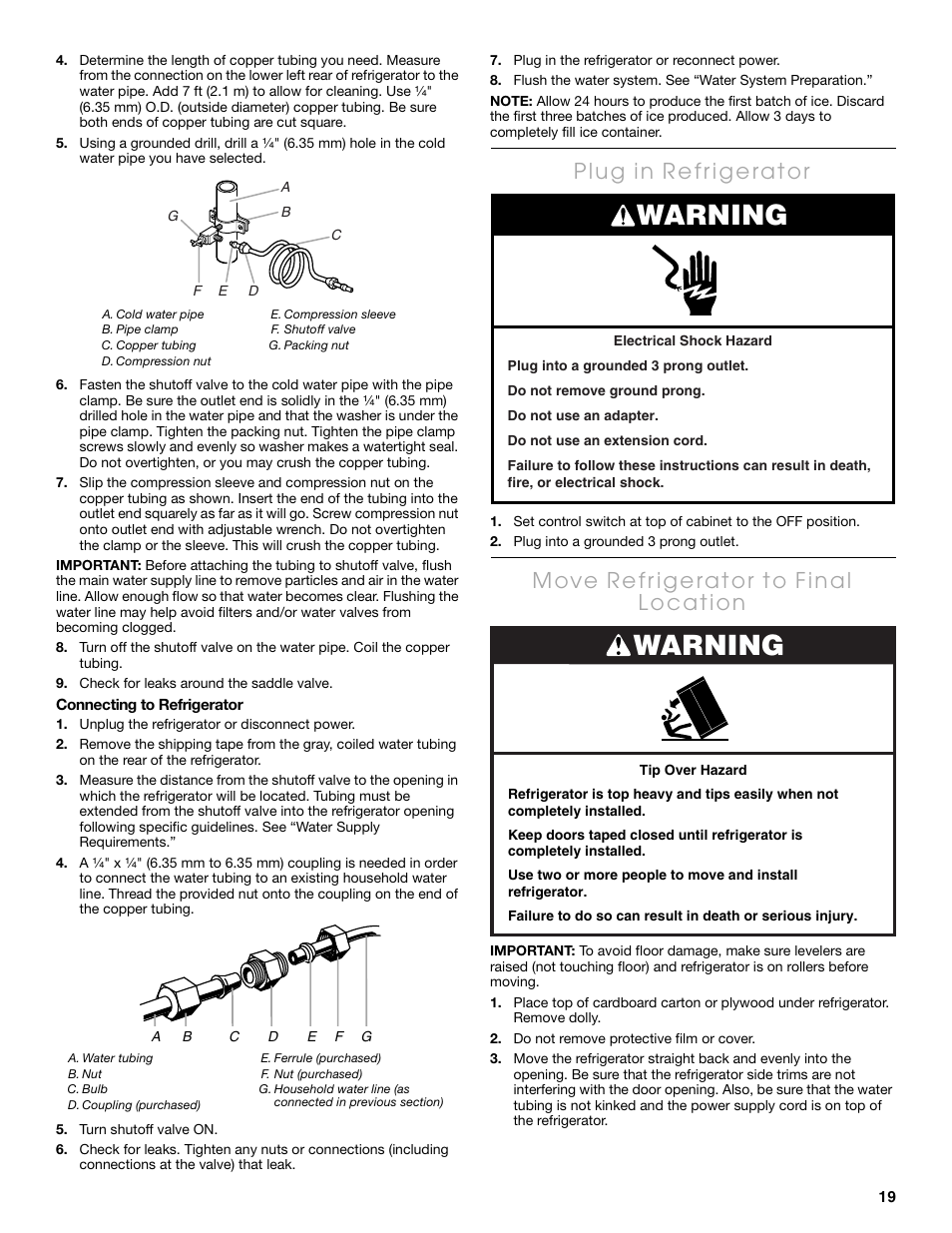 Warning | Thermador KBUDT4865E User Manual | Page 19 / 68