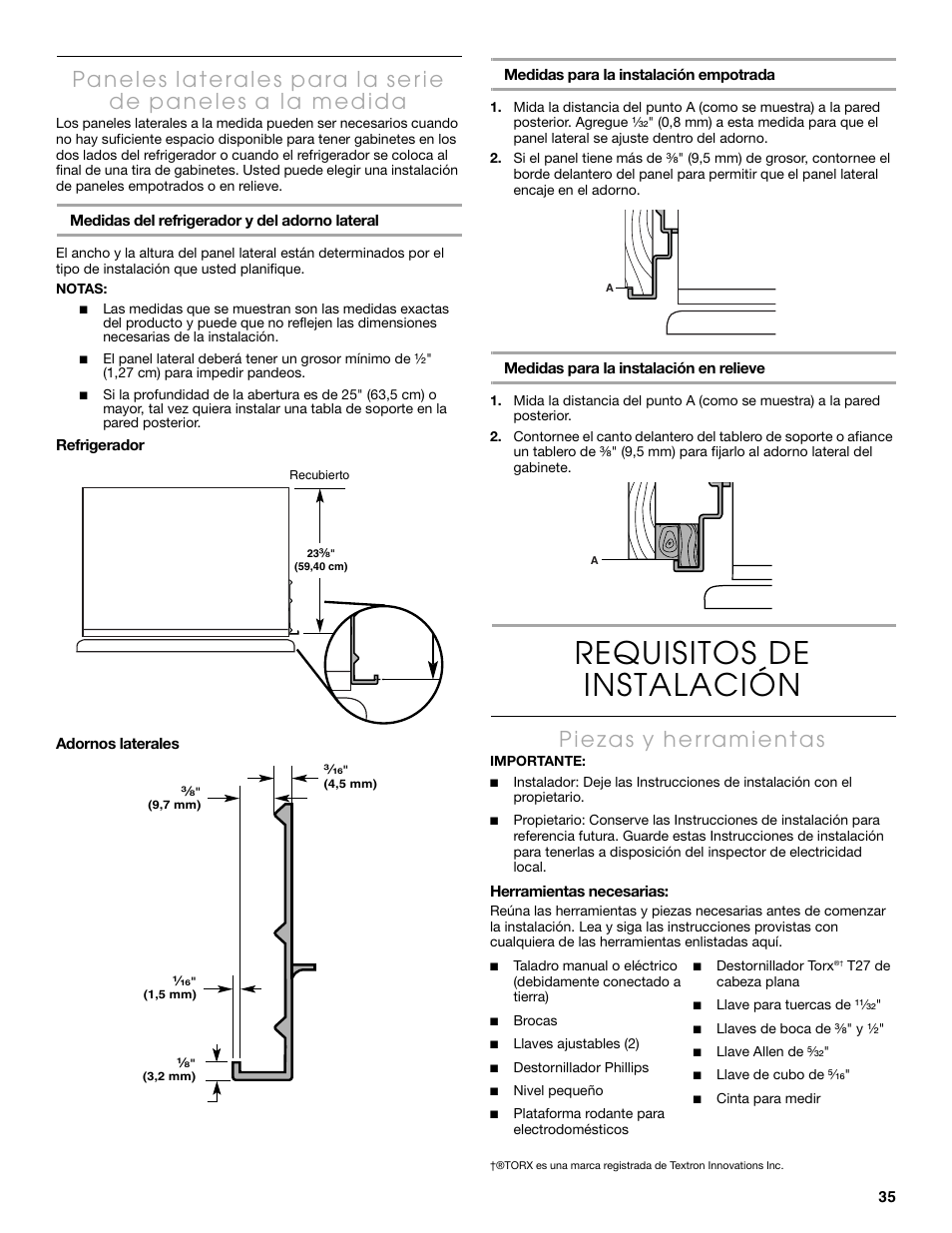 Requisitos de instalación | Thermador KBUDT4865E User Manual | Page 35 / 68