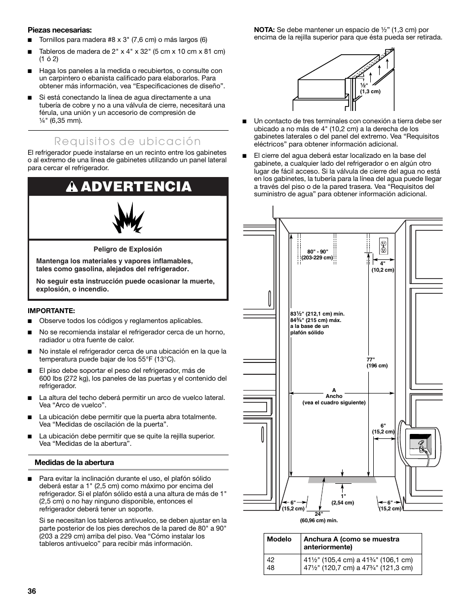 Advertencia | Thermador KBUDT4865E User Manual | Page 36 / 68