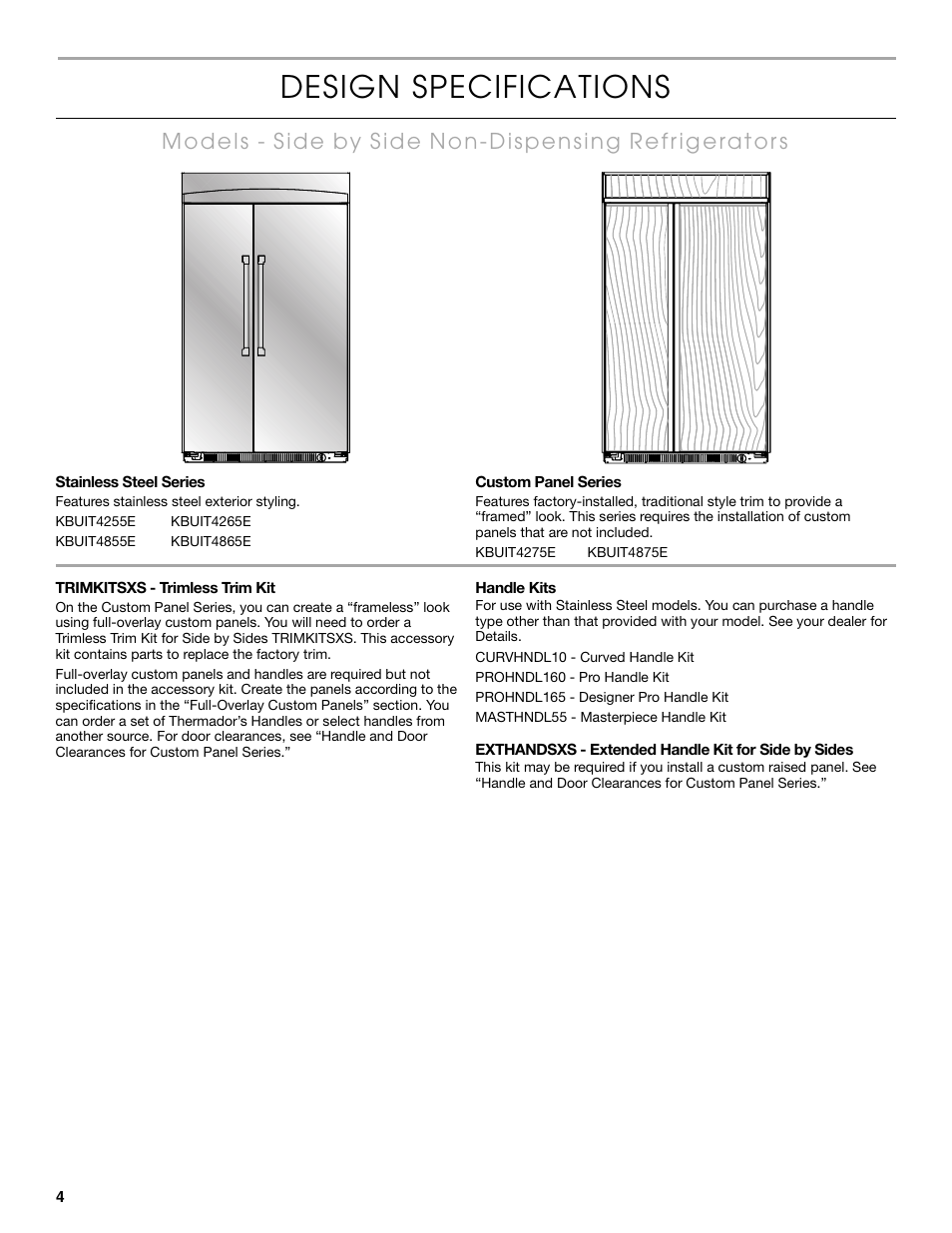 Design specifications | Thermador KBUDT4865E User Manual | Page 4 / 68