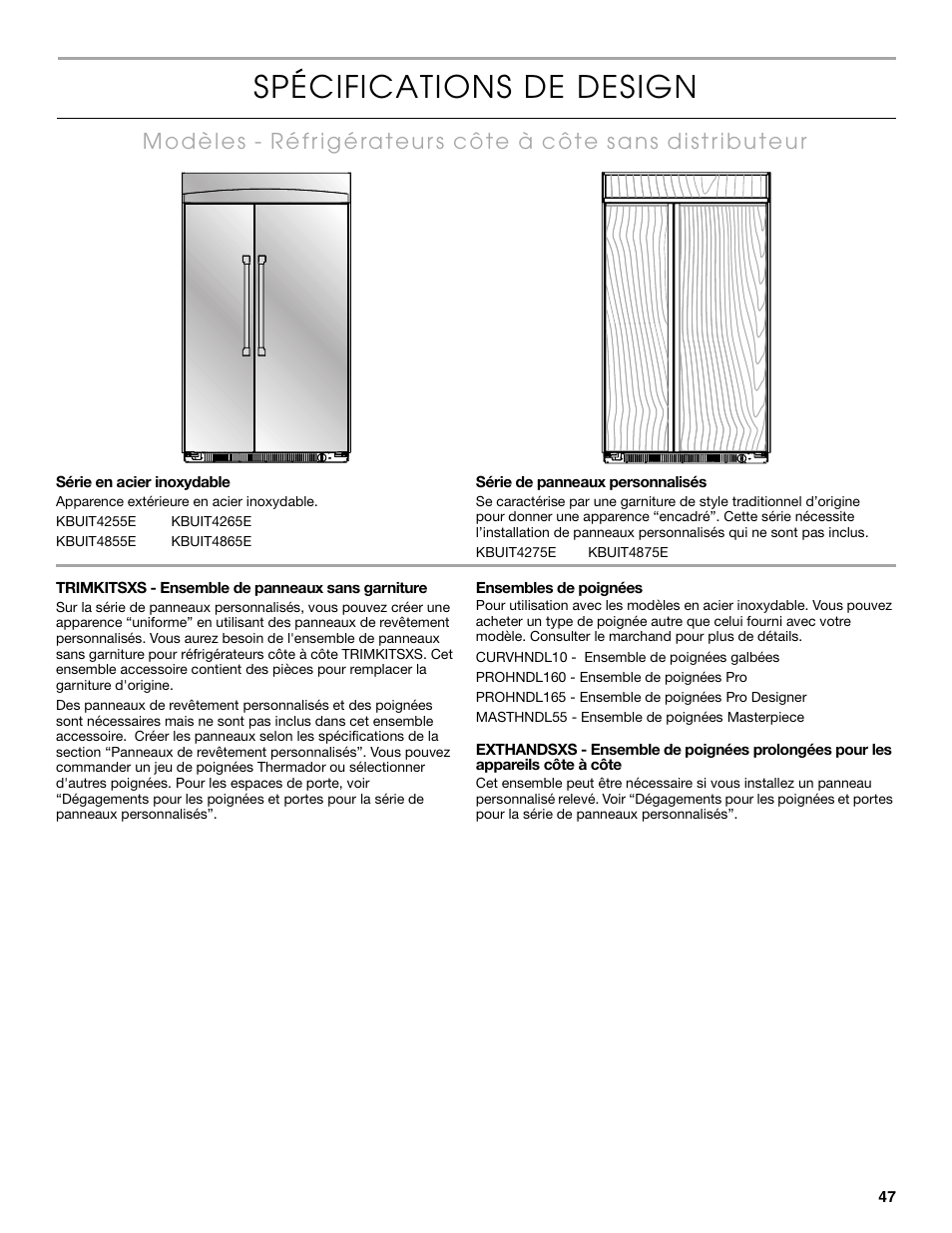 Spécifications de design | Thermador KBUDT4865E User Manual | Page 47 / 68