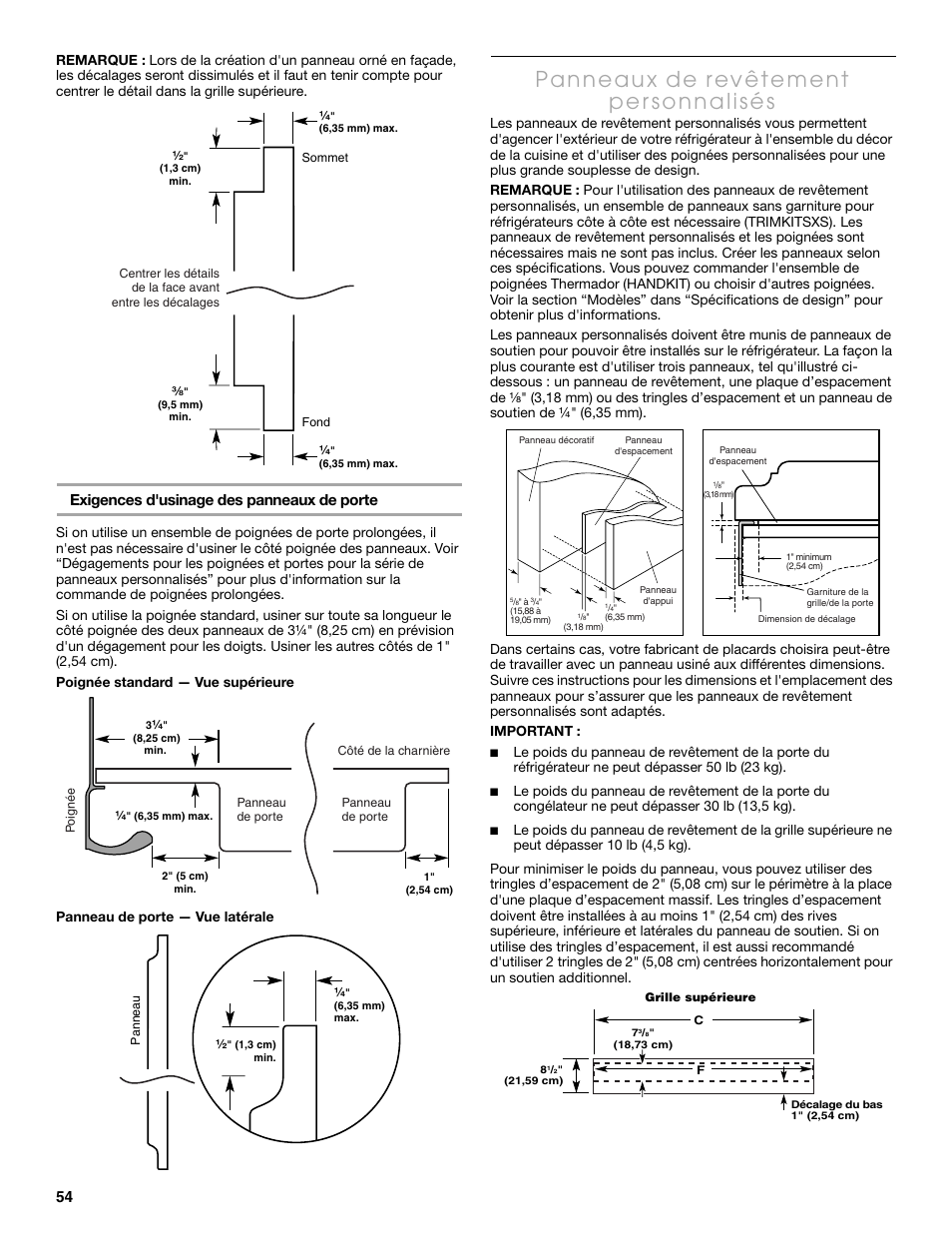 Exigences d'usinage des panneaux de porte | Thermador KBUDT4865E User Manual | Page 54 / 68