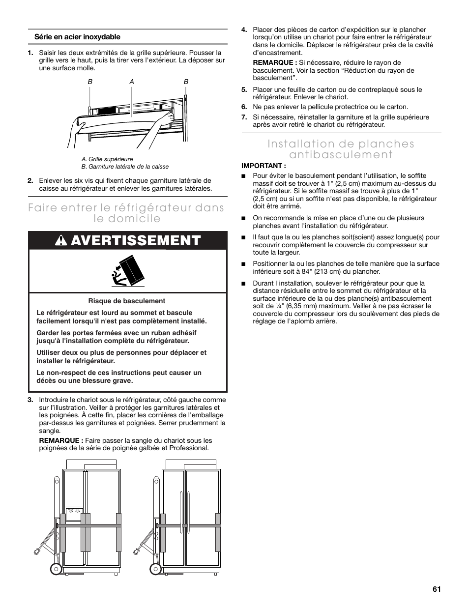 Avertissement | Thermador KBUDT4865E User Manual | Page 61 / 68