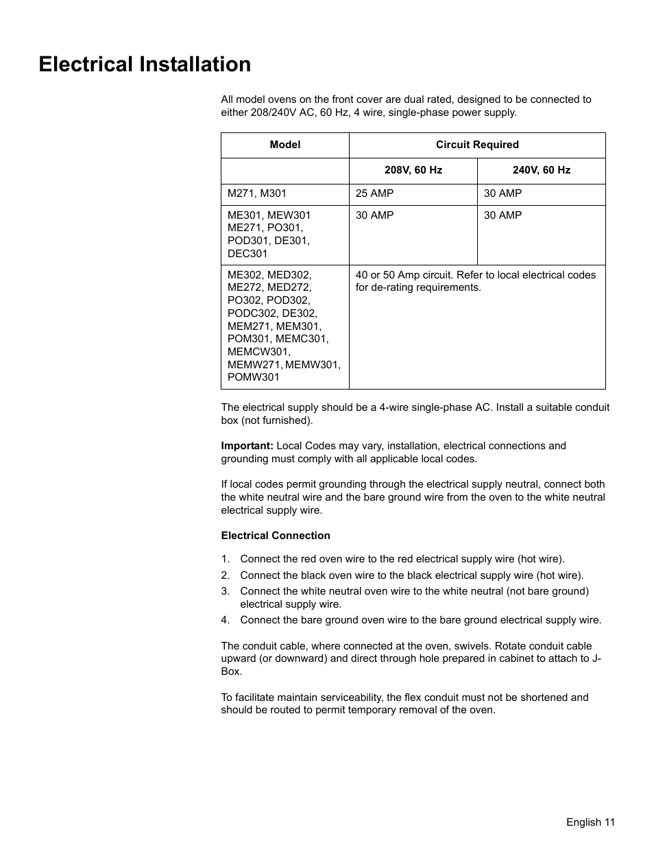 Electrical installation | Thermador MEMC301 User Manual | Page 13 / 44