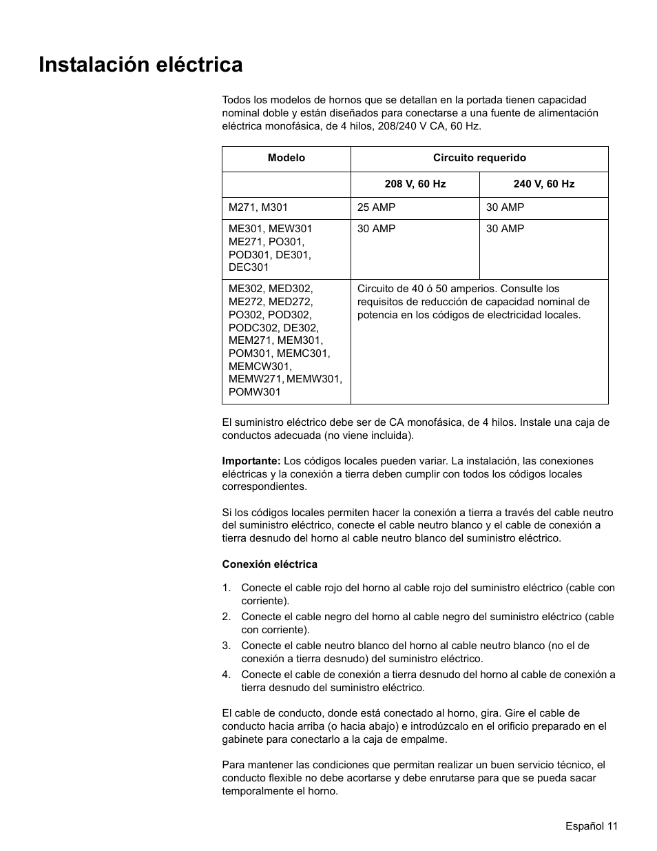 Instalación eléctrica | Thermador MEMC301 User Manual | Page 26 / 44