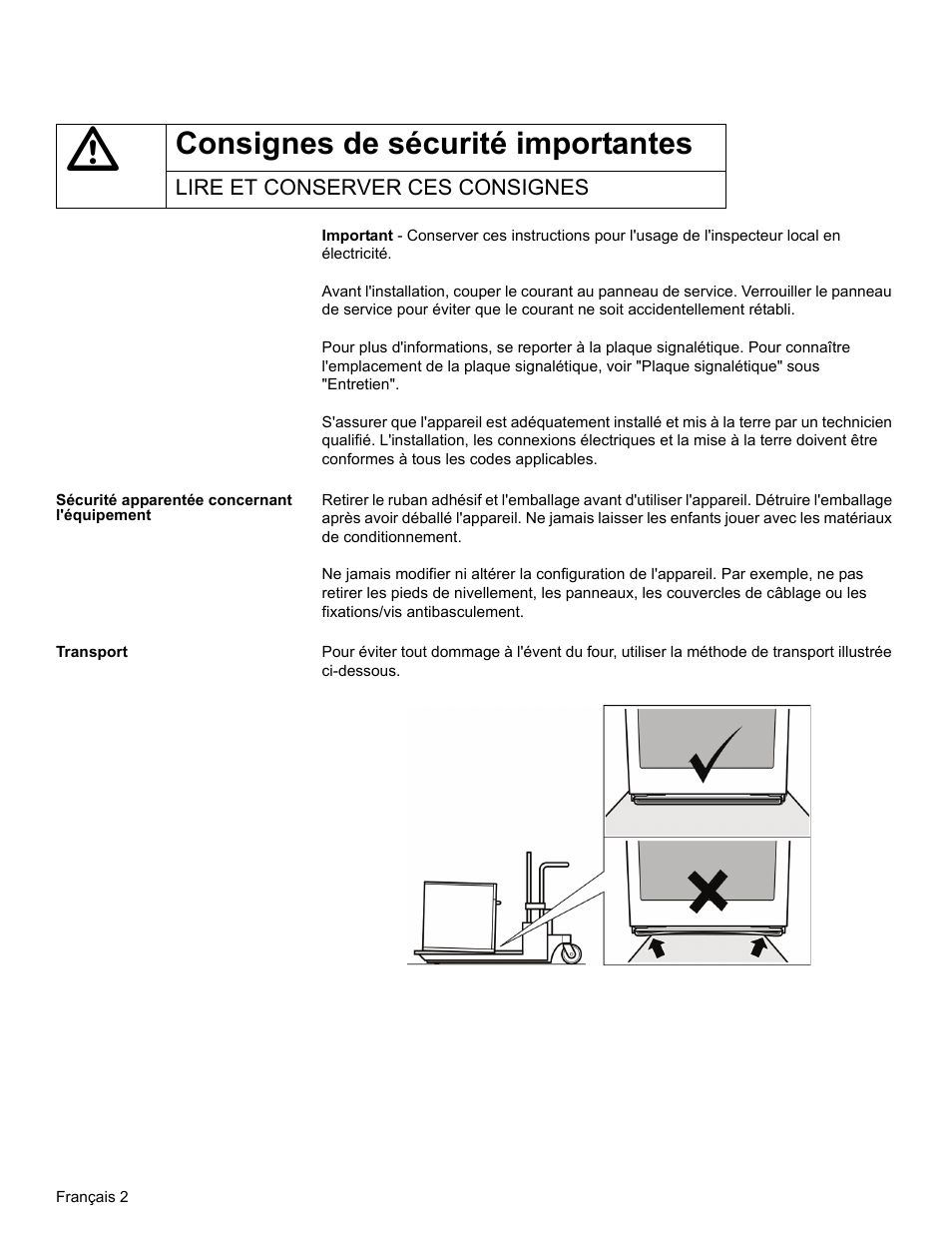 Consignes de sécurité importantes, Lire et conserver ces consignes, Sécurité apparentée concernant l'équipement | Transport | Thermador MEMC301 User Manual | Page 31 / 44