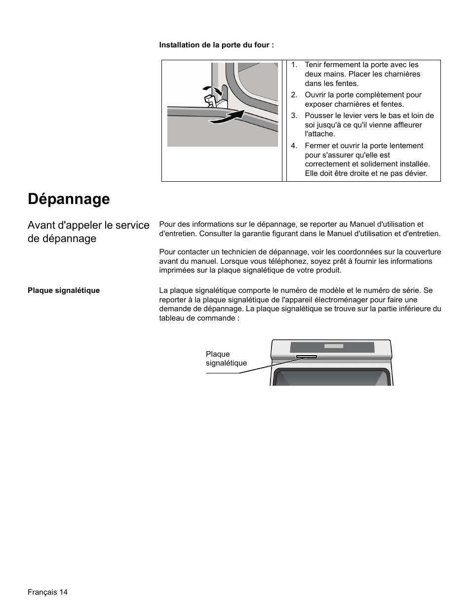 Dépannage, Avant d'appeler le service de dépannage, Plaque signalétique | Thermador MEMC301 User Manual | Page 43 / 44