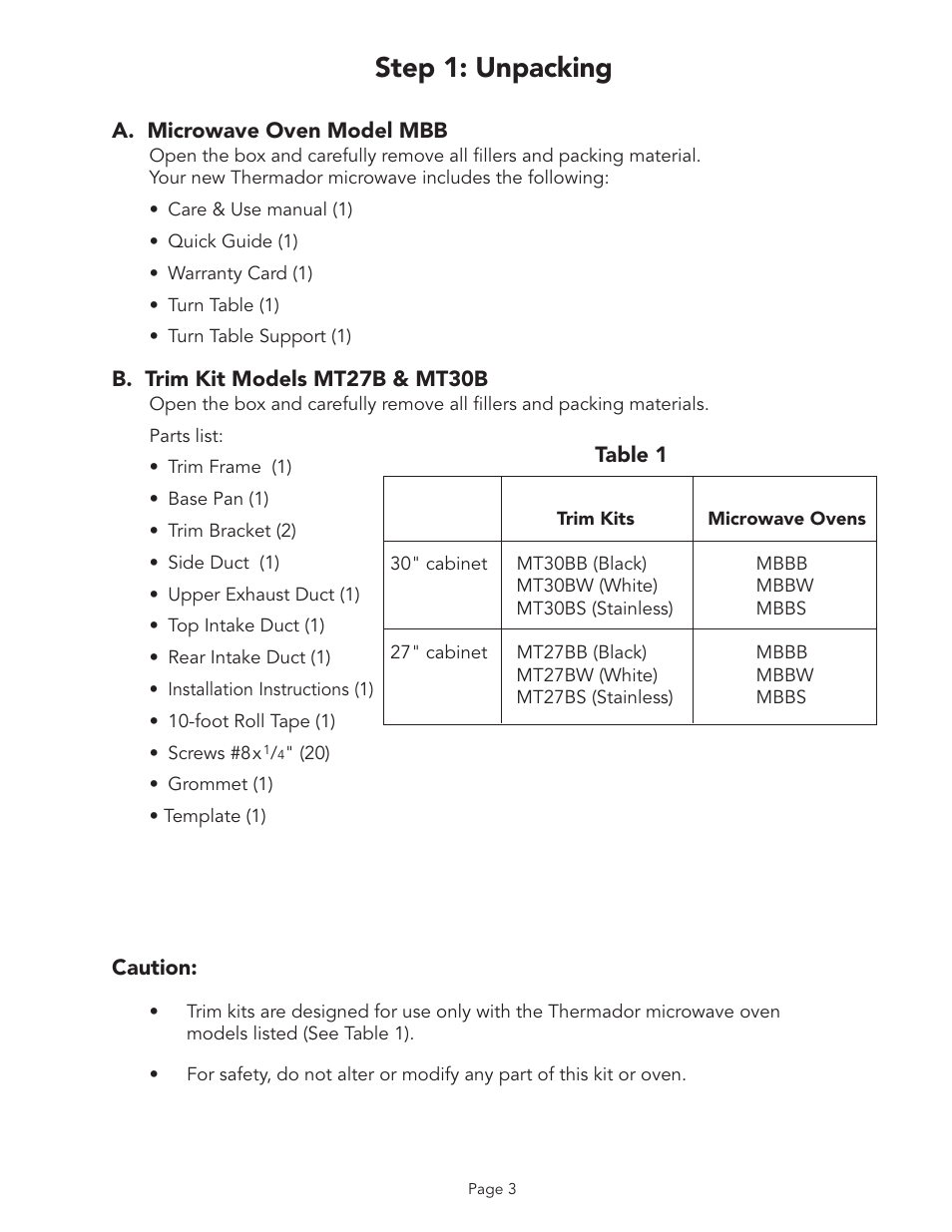 Step 1: unpacking | Thermador MBB User Manual | Page 3 / 8