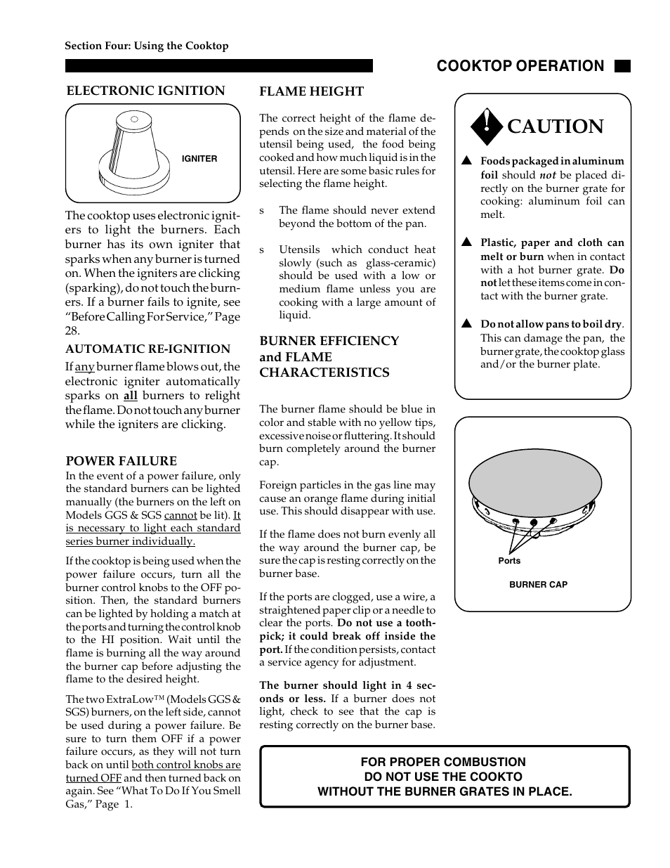 Caution, Cooktop operation | Thermador GGN30 User Manual | Page 15 / 32