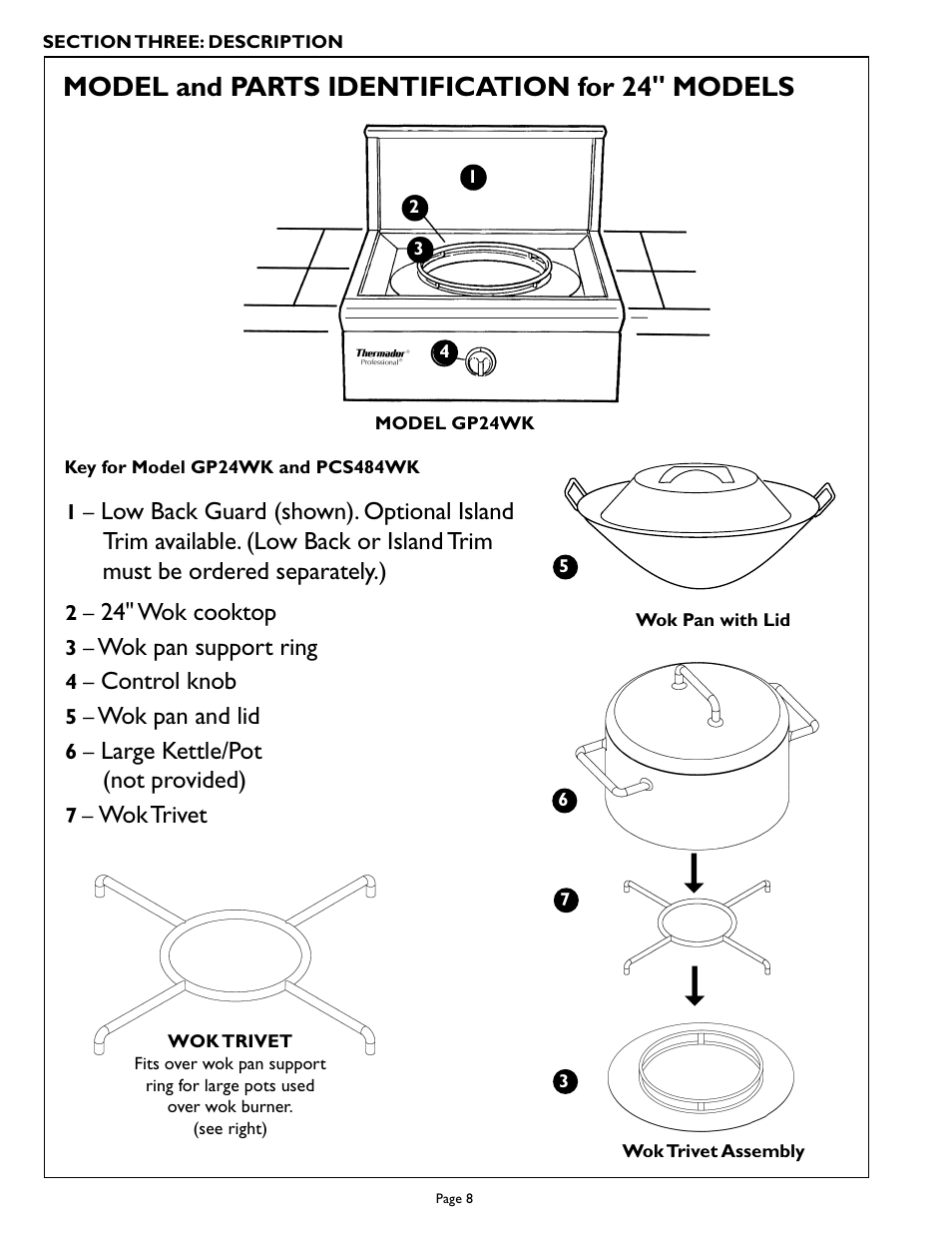 Model and parts identification for 24" models | Thermador PCS484GG User Manual | Page 10 / 36