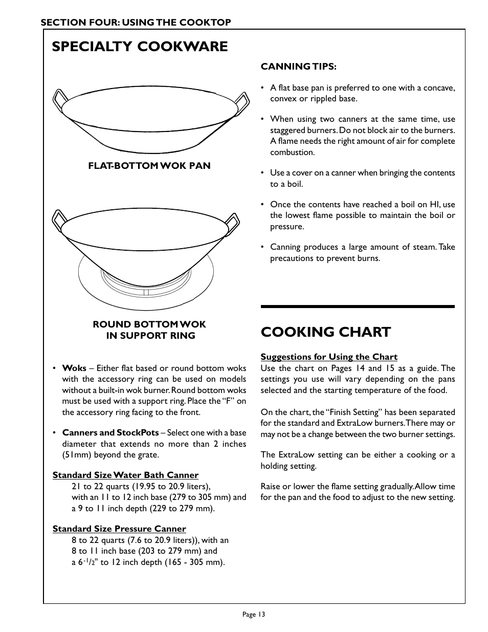 Specialty cookware cooking chart | Thermador PCS484GG User Manual | Page 15 / 36