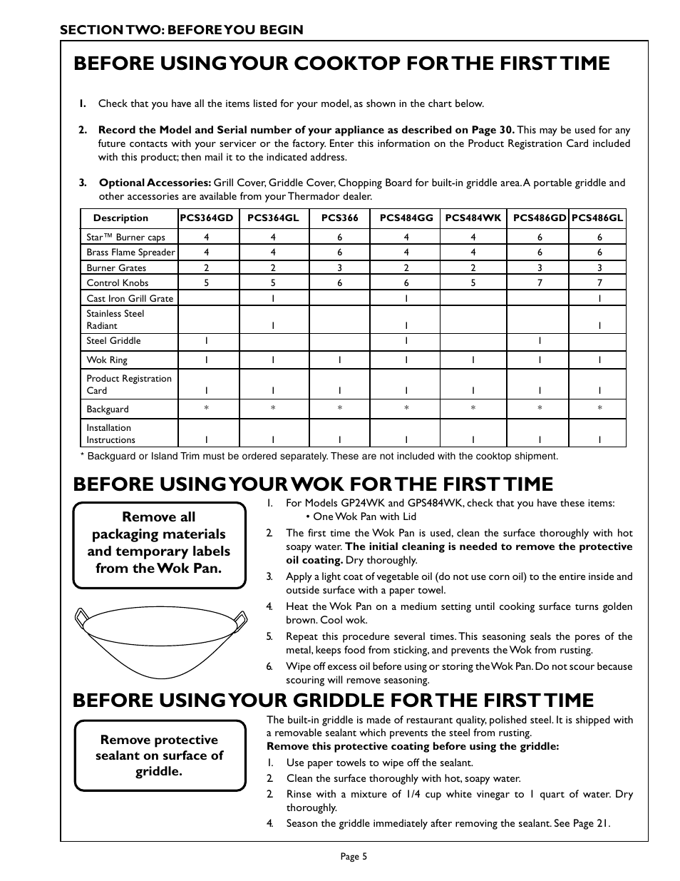 Before using your cooktop for the first time | Thermador PCS484GG User Manual | Page 7 / 36