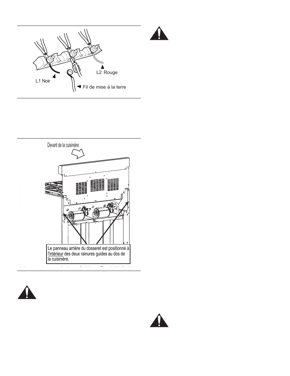 Figure 15 : fil neutre sécuritaire, Chapitre 7 : installation du dosseret, Figure 16 : emplacement du dosseret | Avertissement, Mise en garde, Devant de la cuisinière | Thermador PRO-HARMONYTM PRD30 User Manual | Page 40 / 68