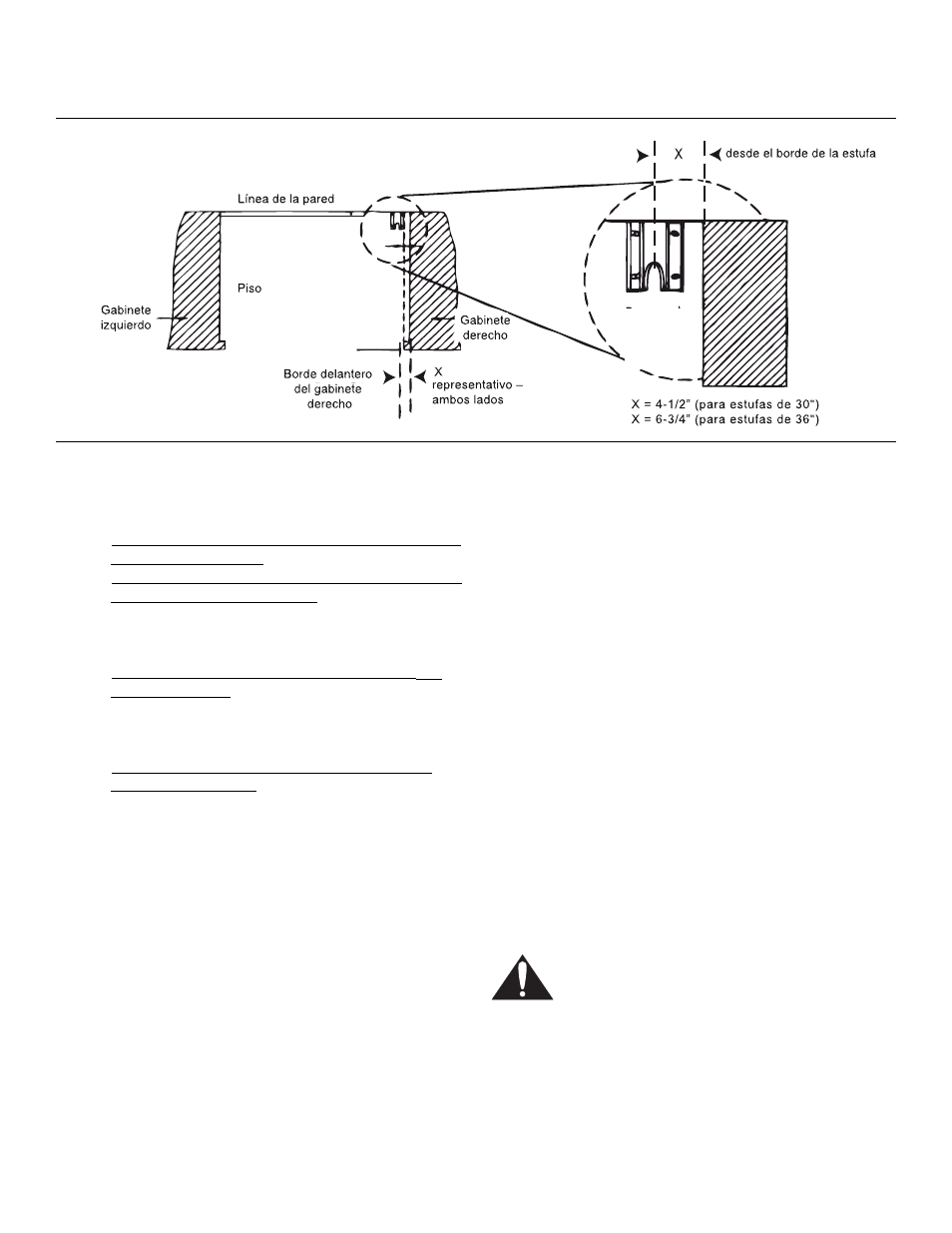 Instalar el soporte de montaje antivolcadura, Fíjelo al piso o a un perno de pared, Paso 5: requerimientos de gas y conexiones | Precaución | Thermador PRO-HARMONYTM PRD30 User Manual | Page 57 / 68