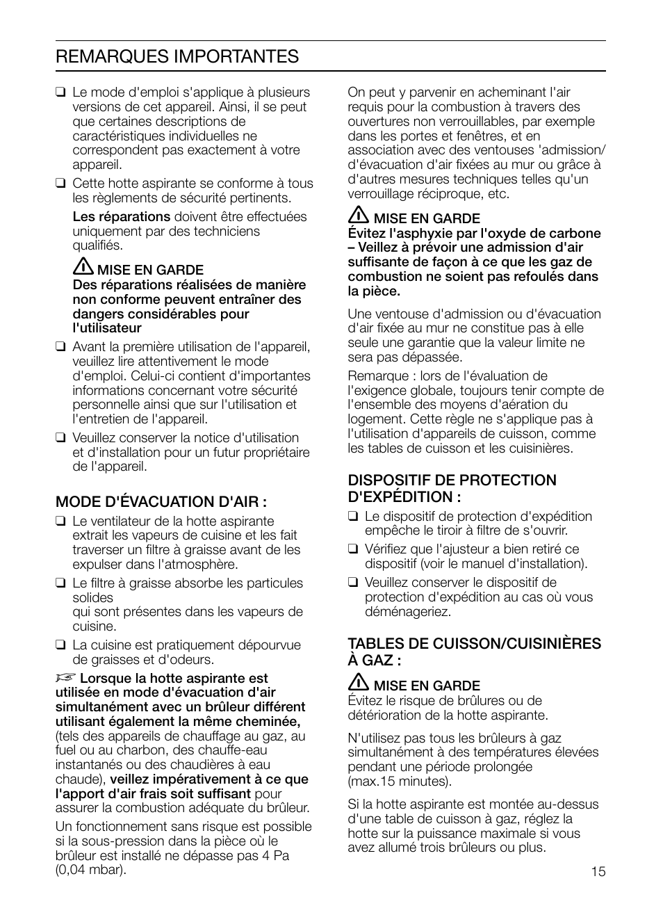 Remarques importantes | Thermador HGEW36FS User Manual | Page 15 / 32