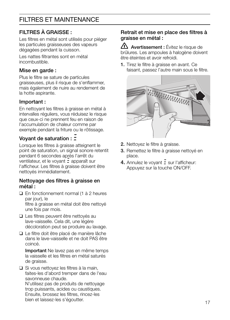 Filtres et maintenance | Thermador HGEW36FS User Manual | Page 17 / 32