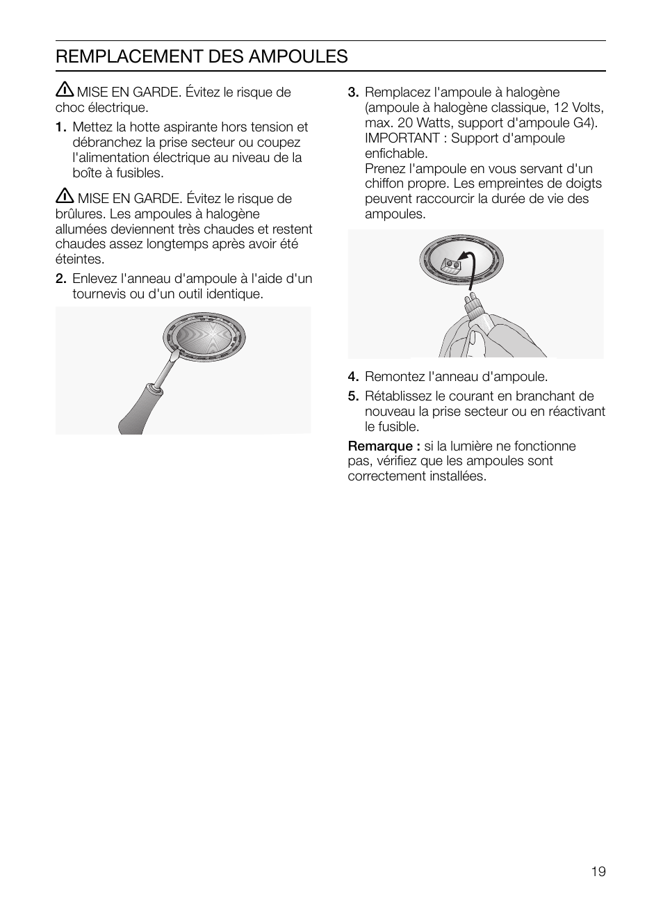 Remplacement des ampoules | Thermador HGEW36FS User Manual | Page 19 / 32