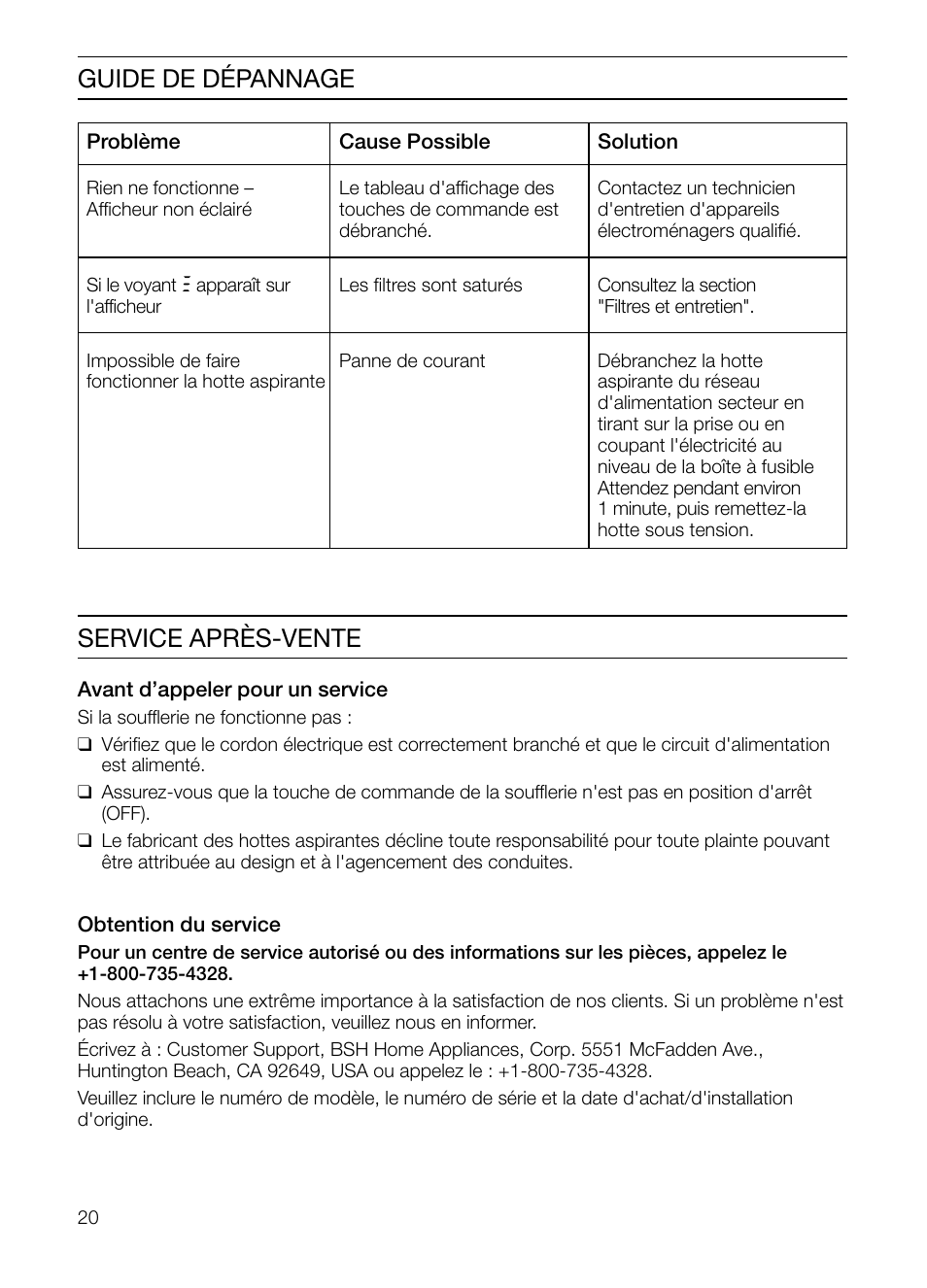 Service après-vente, Guide de dépannage | Thermador HGEW36FS User Manual | Page 20 / 32