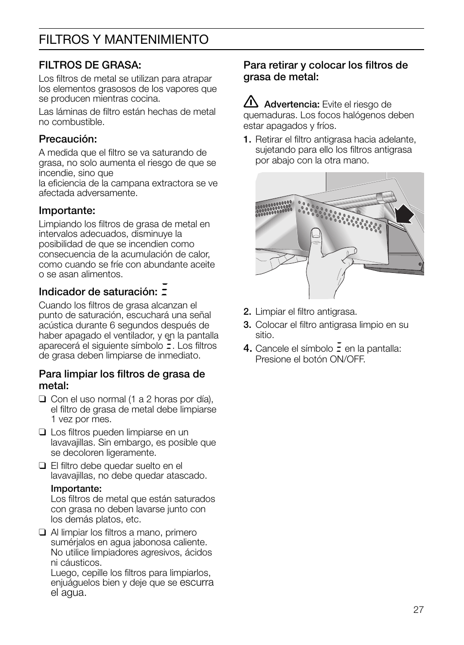 Filtros y mantenimiento | Thermador HGEW36FS User Manual | Page 27 / 32