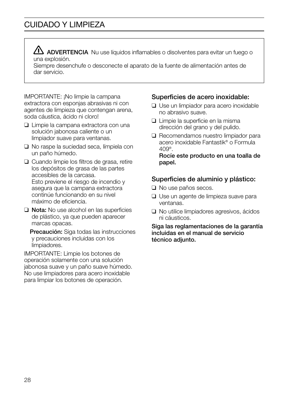 Cuidado y limpieza | Thermador HGEW36FS User Manual | Page 28 / 32