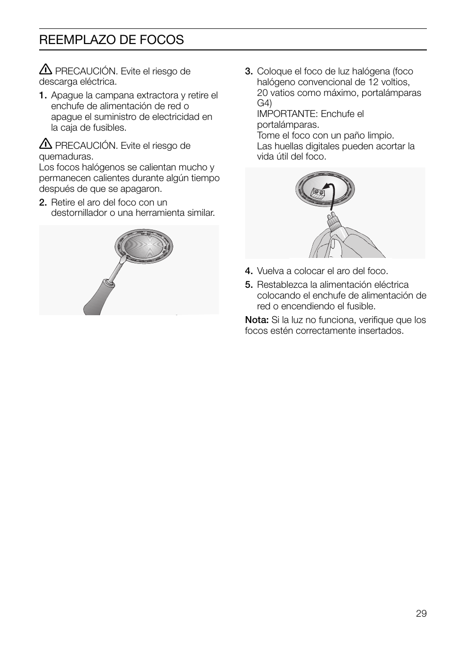 Reemplazo de focos | Thermador HGEW36FS User Manual | Page 29 / 32