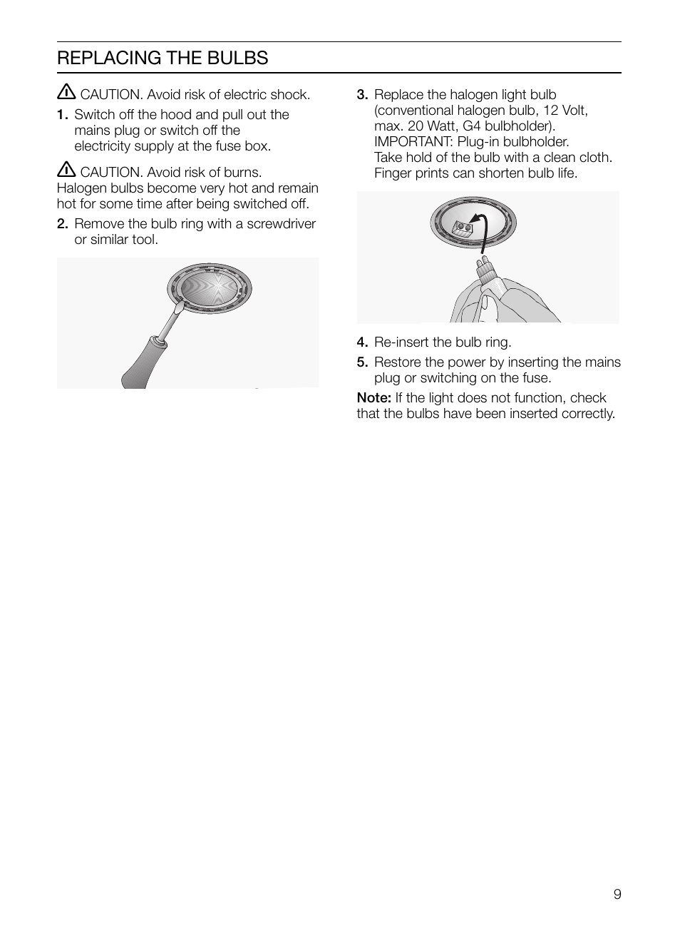 Replacing the bulbs | Thermador HGEW36FS User Manual | Page 9 / 32