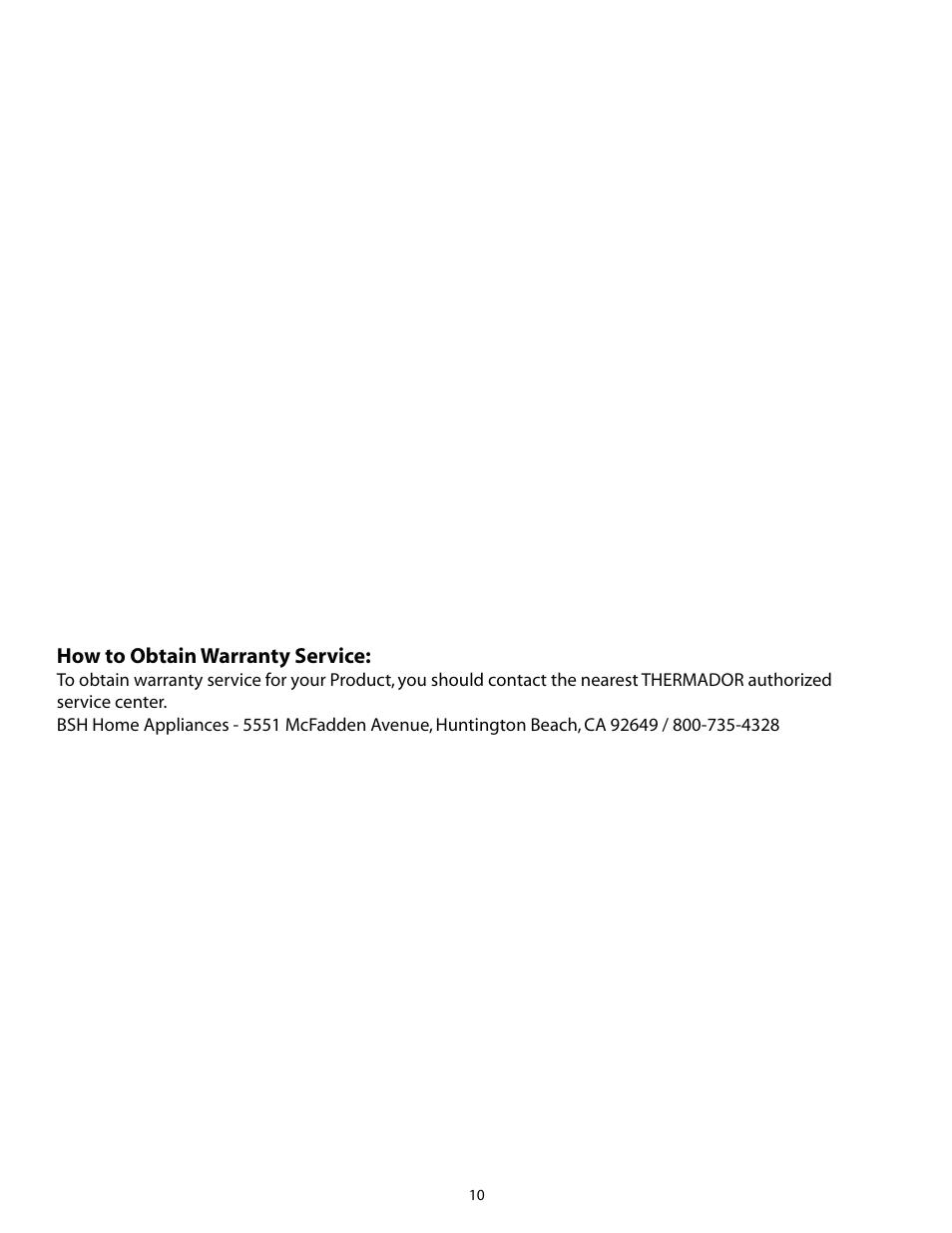 How to obtain warranty service | Thermador HMWB30 User Manual | Page 10 / 29