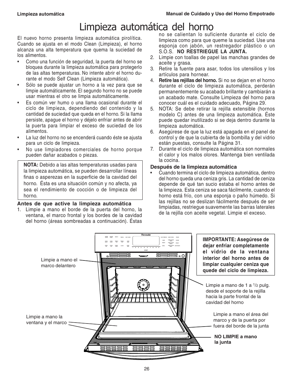 Limpieza automática del horno, Limpie a mano de 1 a | Thermador C301 User Manual | Page 100 / 112