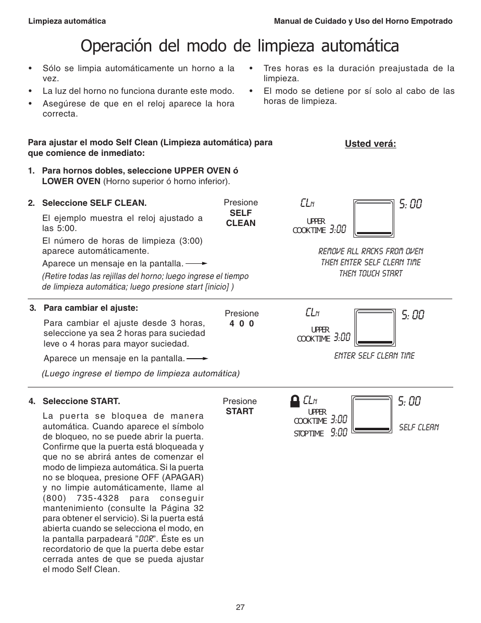 Operación del modo de limpieza automática | Thermador C301 User Manual | Page 101 / 112