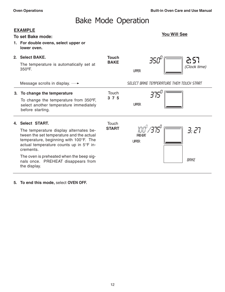 Bake mode operation | Thermador C301 User Manual | Page 14 / 112