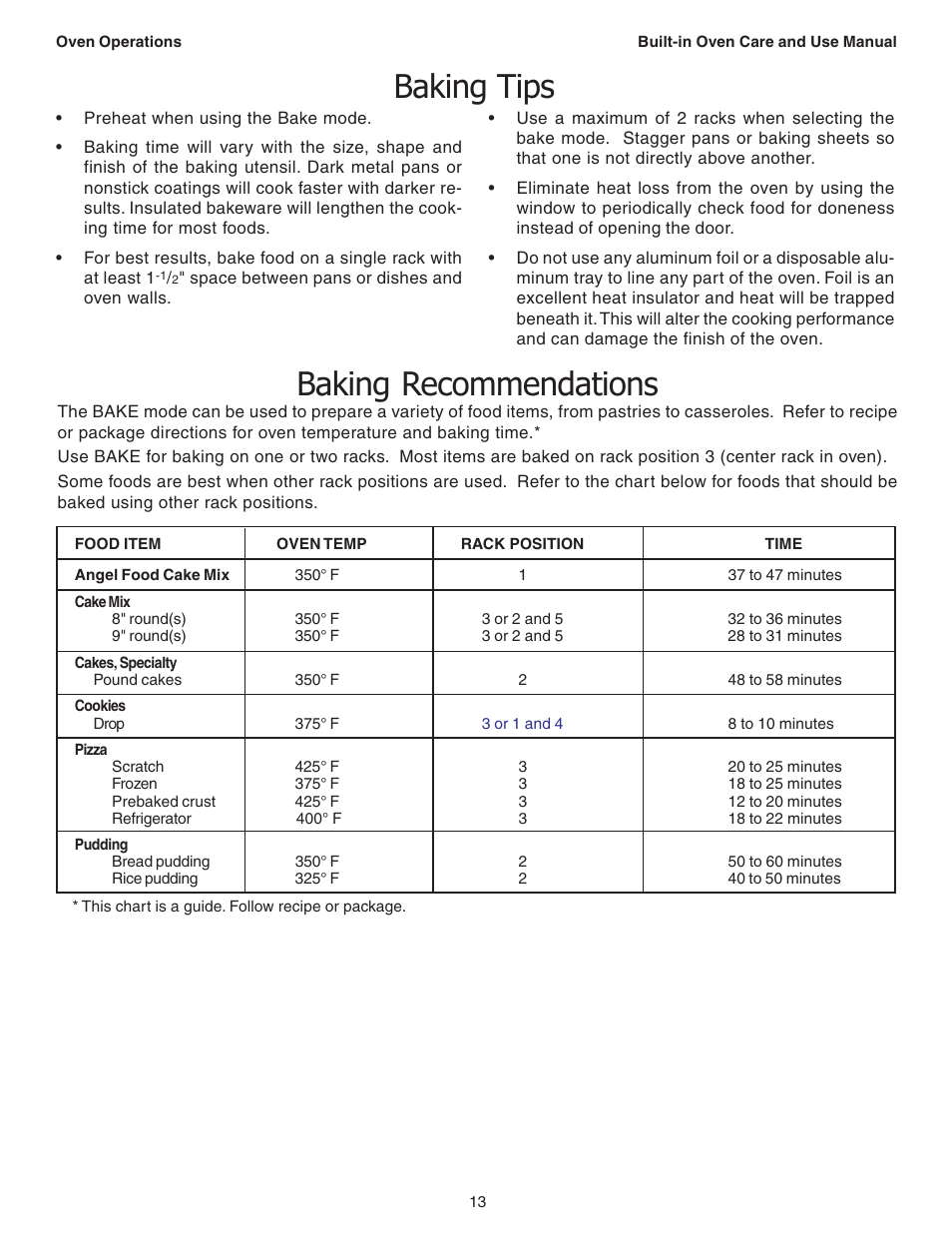 Baking recommendations, Baking tips | Thermador C301 User Manual | Page 15 / 112