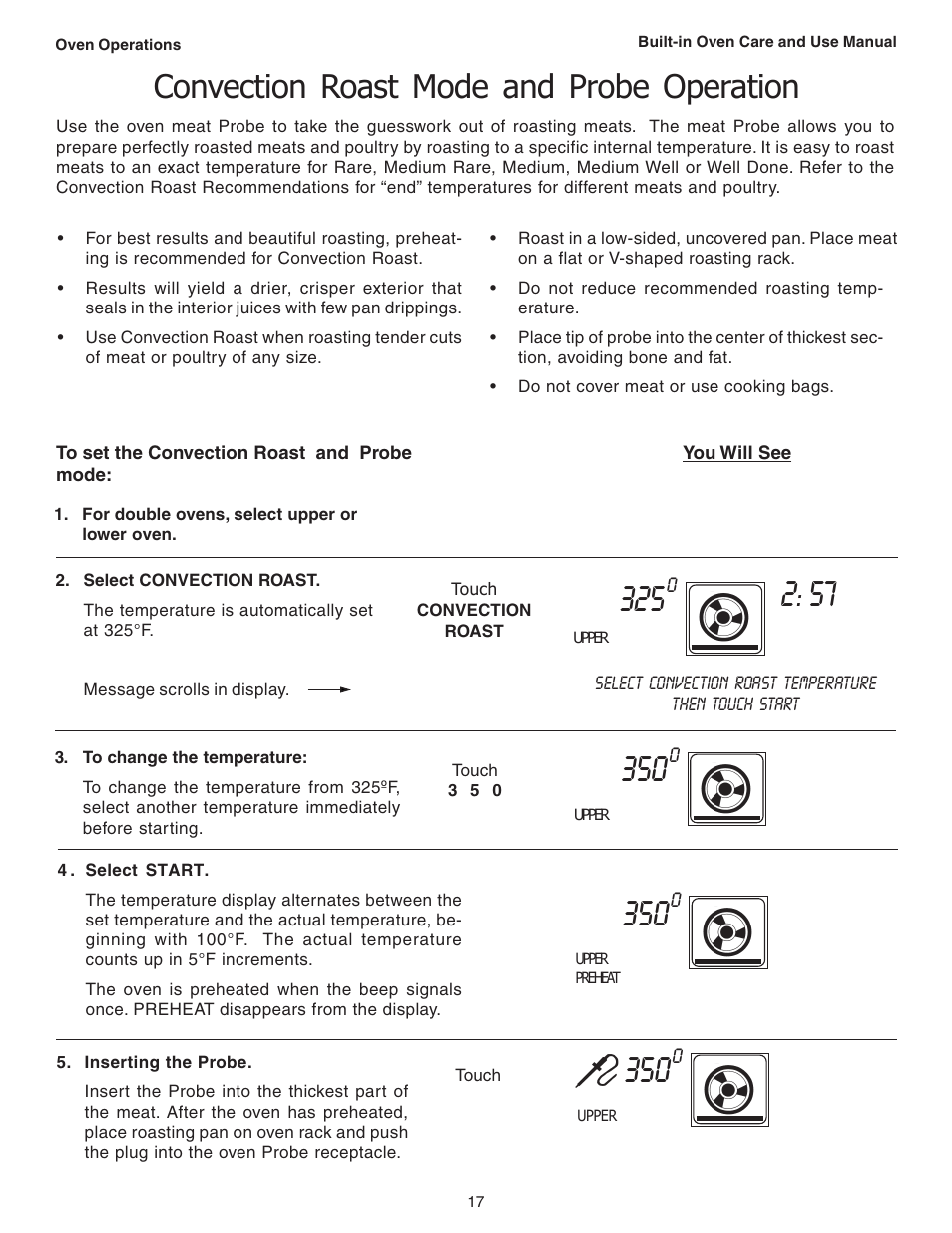 Convection roast mode and probe operation | Thermador C301 User Manual | Page 19 / 112