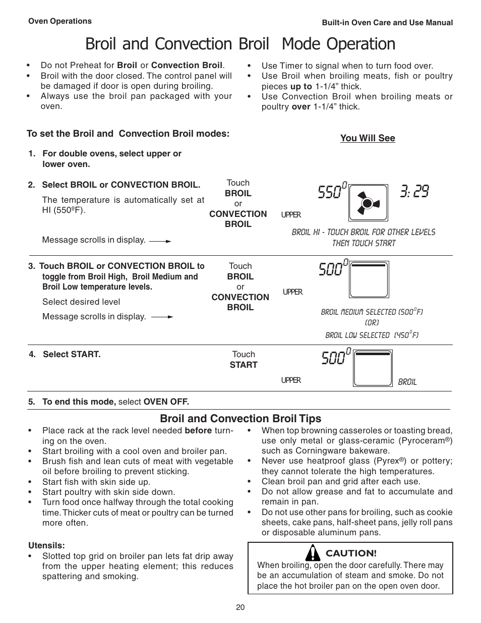 Broil and convection broil mode operation | Thermador C301 User Manual | Page 22 / 112