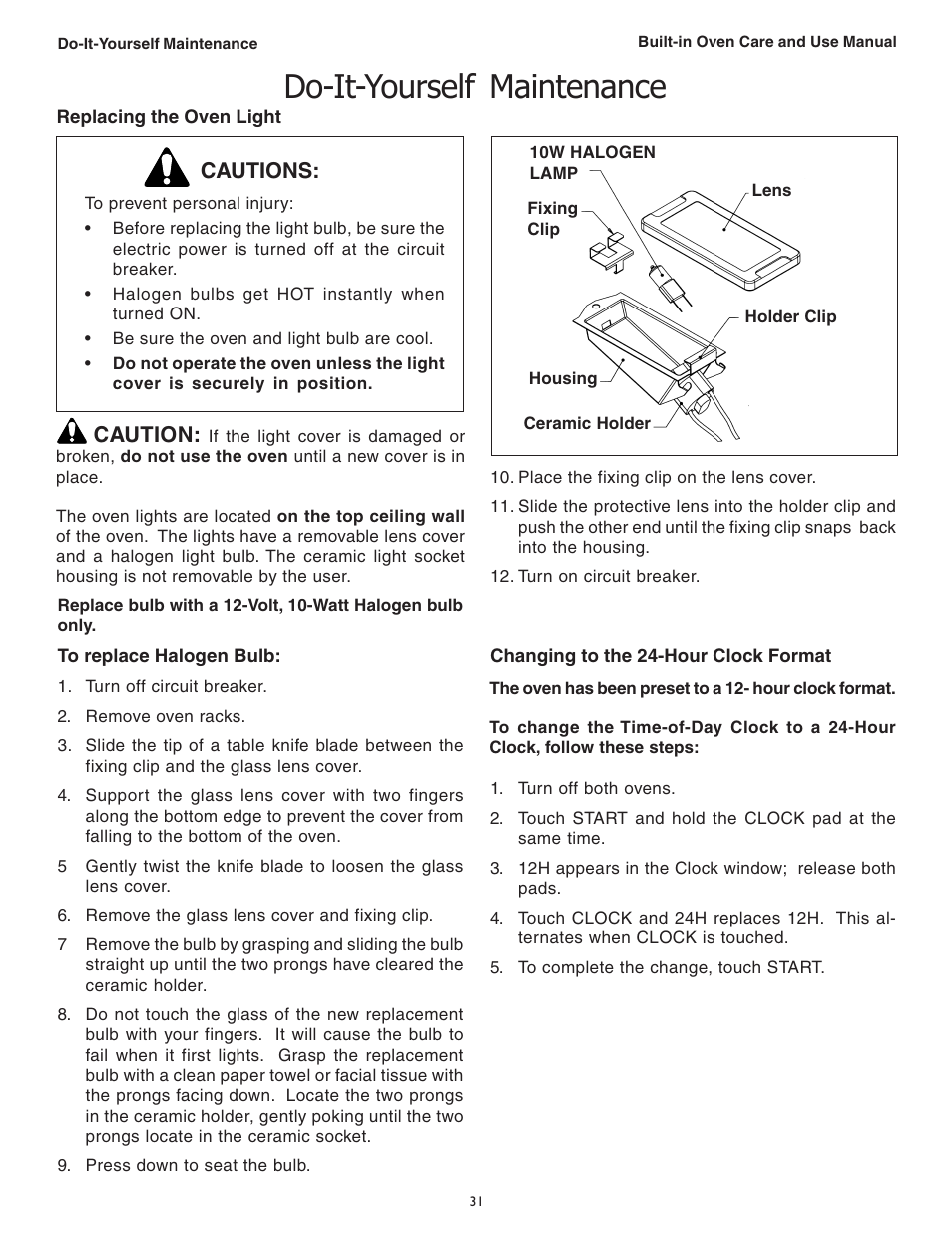 Do-it-yourself maintenance, Cautions, Caution | Thermador C301 User Manual | Page 33 / 112