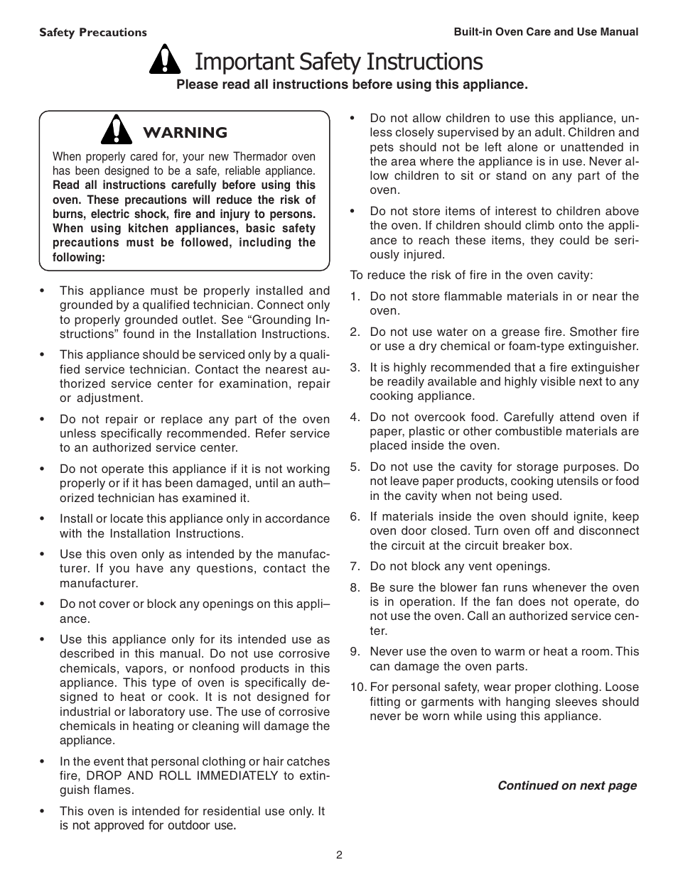 Important safety instructions, Warning | Thermador C301 User Manual | Page 4 / 112