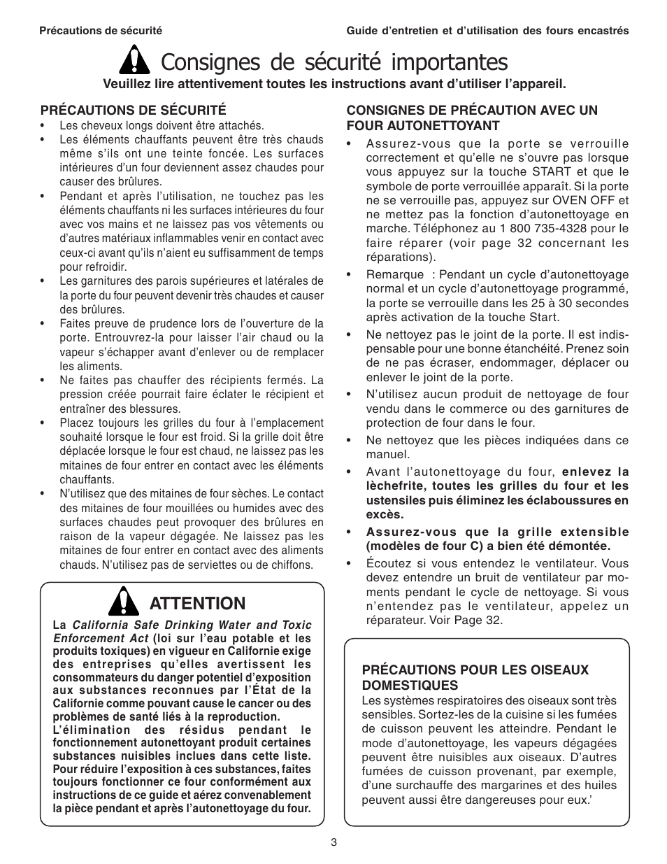 Consignes de sécurité importantes, Attention | Thermador C301 User Manual | Page 41 / 112