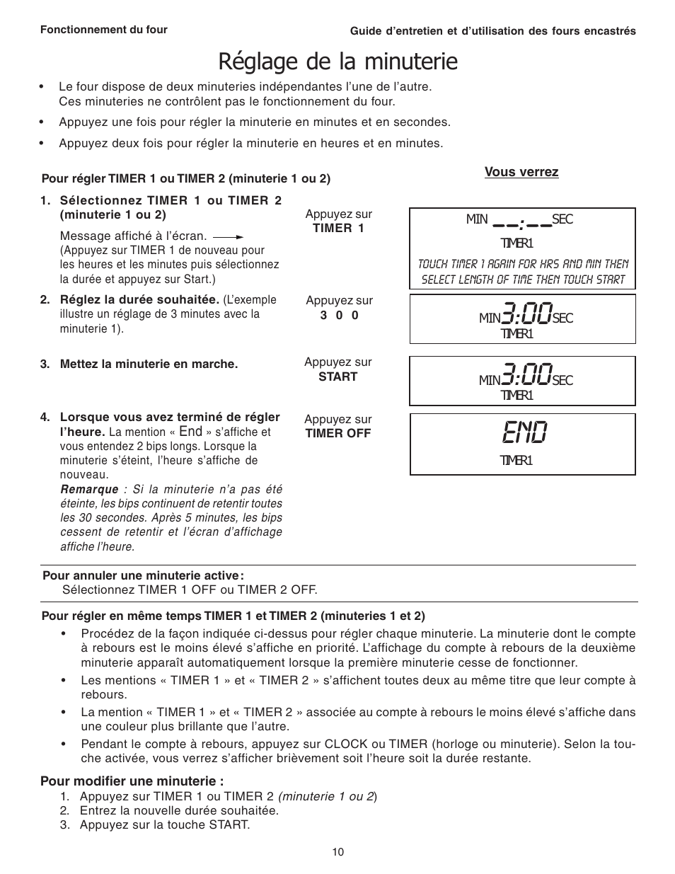 Réglage de la minuterie | Thermador C301 User Manual | Page 48 / 112