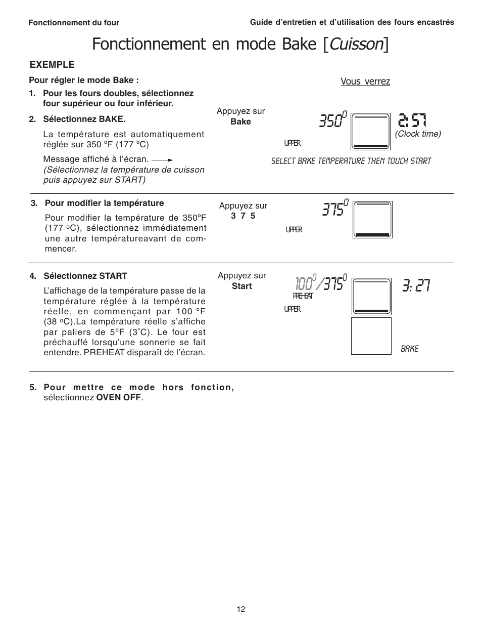 Cuisson, Fonctionnement en mode bake | Thermador C301 User Manual | Page 50 / 112