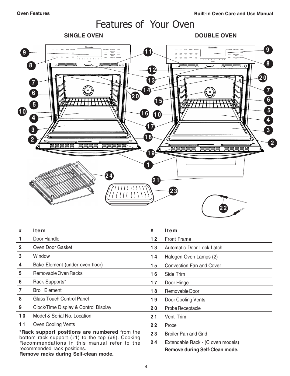 Features of your oven, Single oven double oven, Built-in oven care and use manual 4 | Oven features | Thermador C301 User Manual | Page 6 / 112