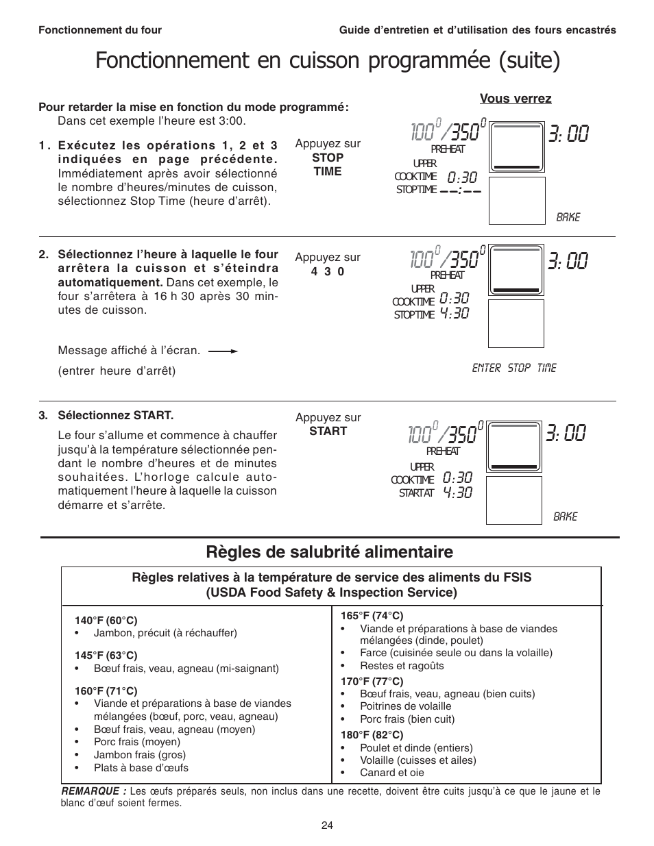 Fonctionnement en cuisson programmée (suite), Règles de salubrité alimentaire | Thermador C301 User Manual | Page 62 / 112