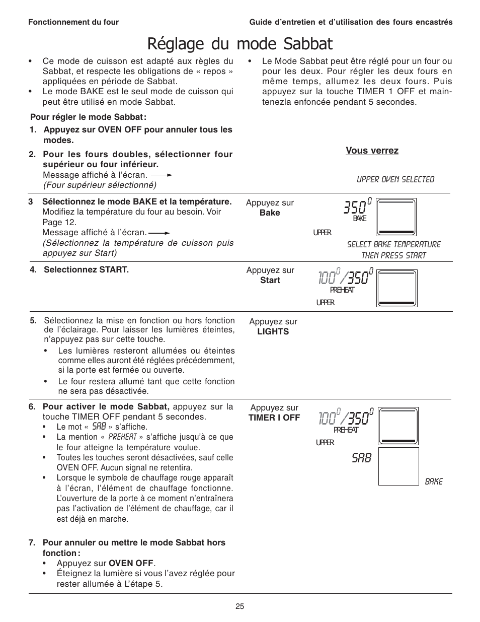 Réglage du mode sabbat | Thermador C301 User Manual | Page 63 / 112